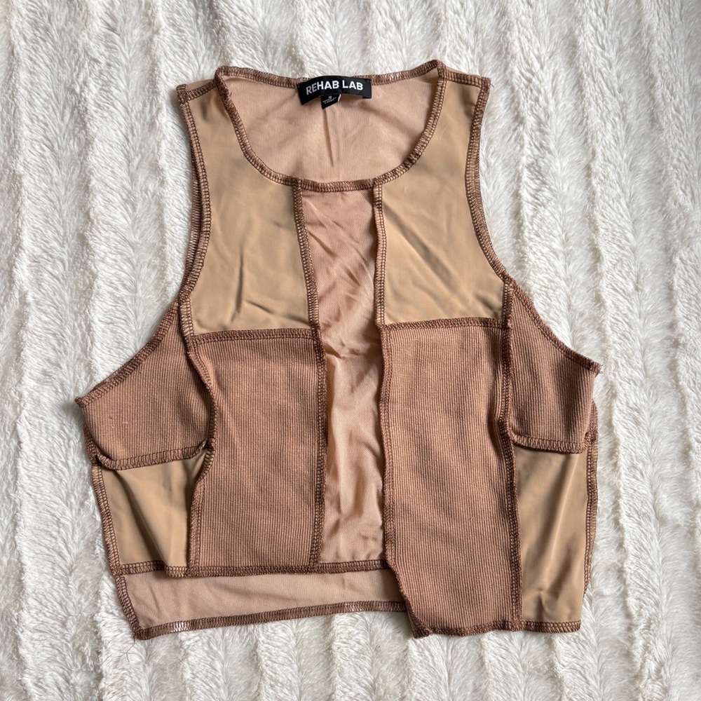 Rehab Lab Asymmetrical Patchwork Tank Top w/ See Through Mesh Size Small